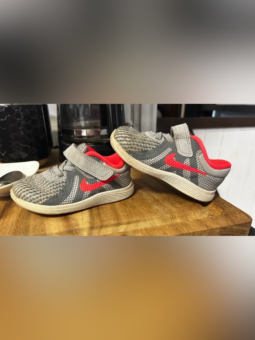 Nike Kids Grey Sneakers with Bright Red Swoosh